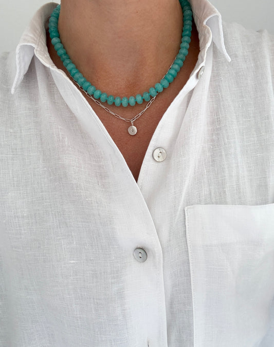 Chunky Aqua Jade Beaded Necklace