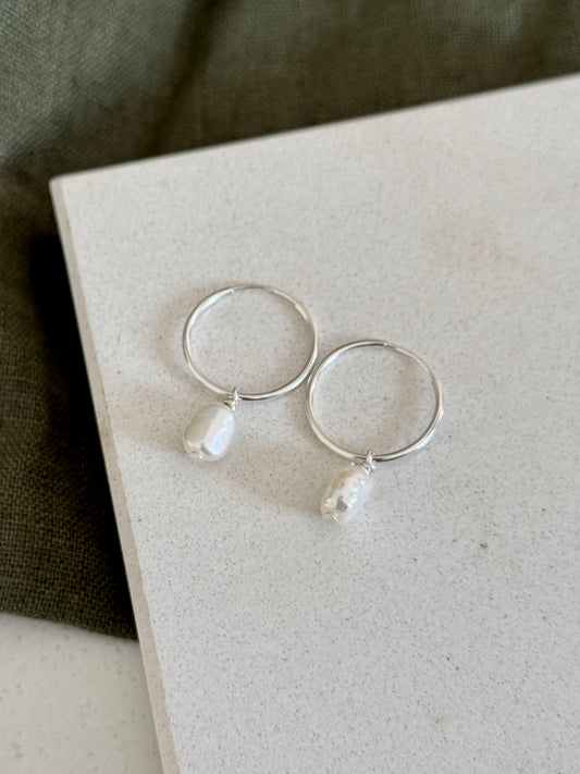 Small Pearl Hoops