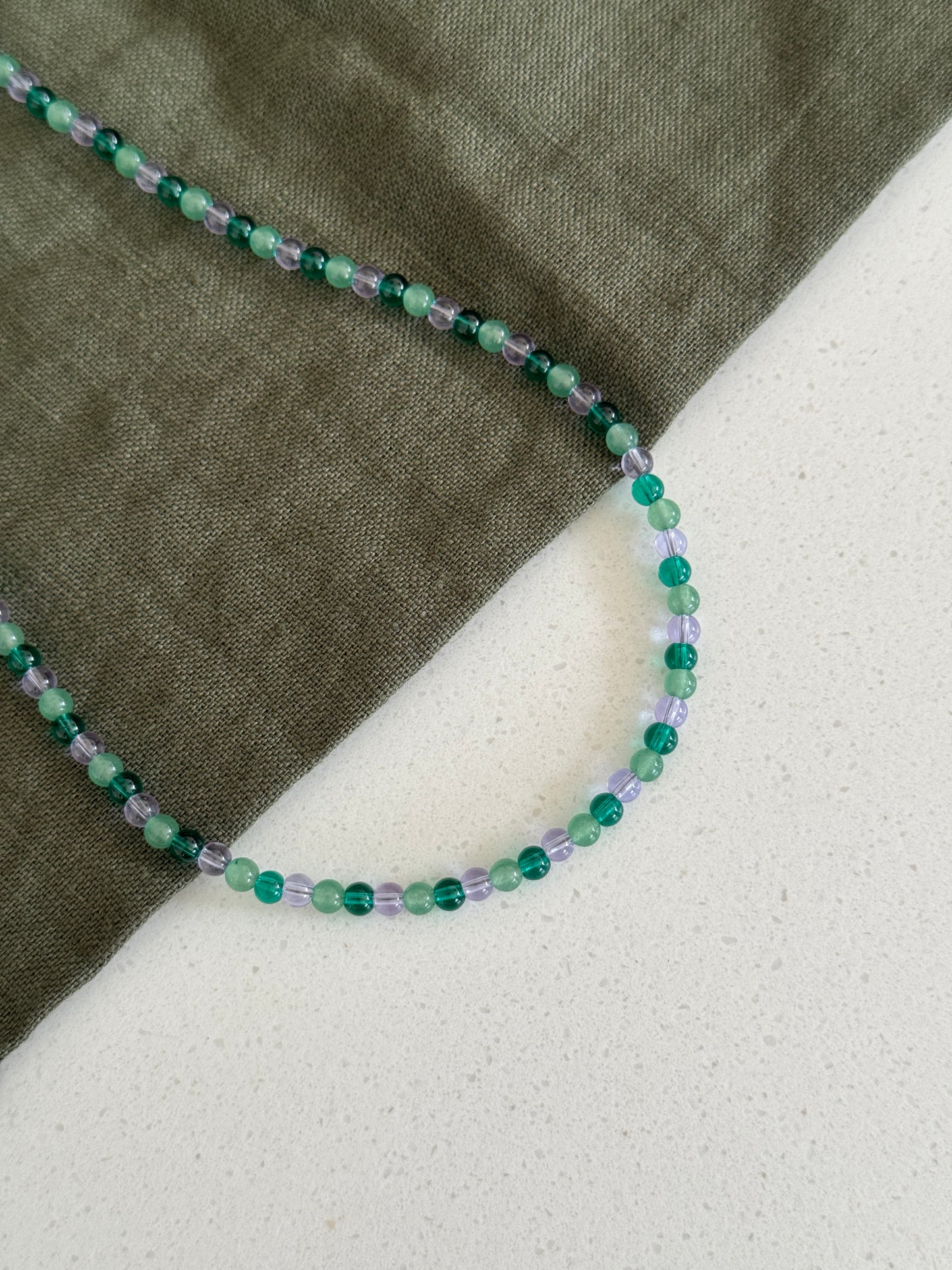 Green & Lilac Beaded Necklace