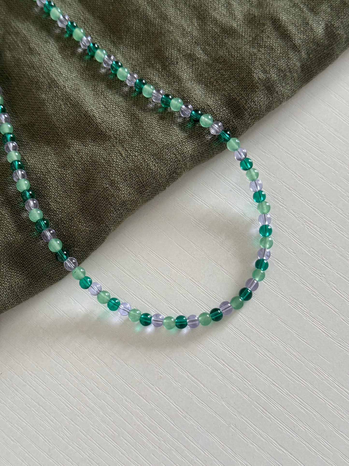 Green & Lilac Beaded Necklace