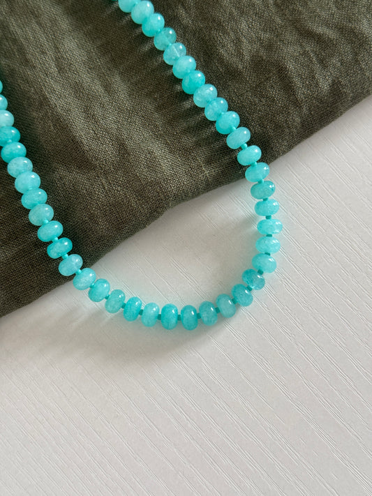 Chunky Aqua Jade Beaded Necklace