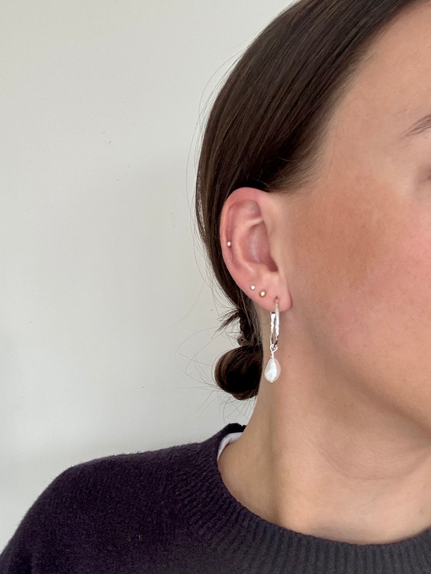 Hammered Hoops with Pearl Charms