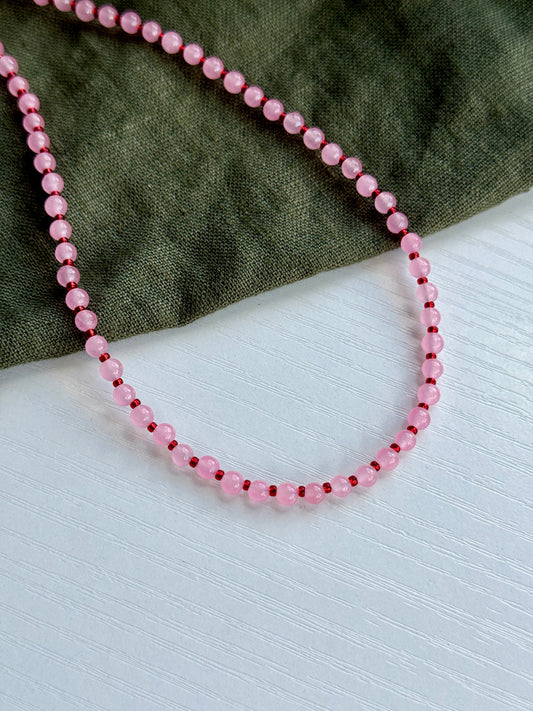 Pink and Red Beaded Necklace