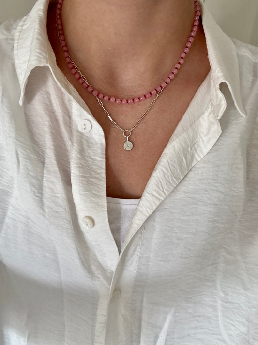 Pink and Red Beaded Necklace