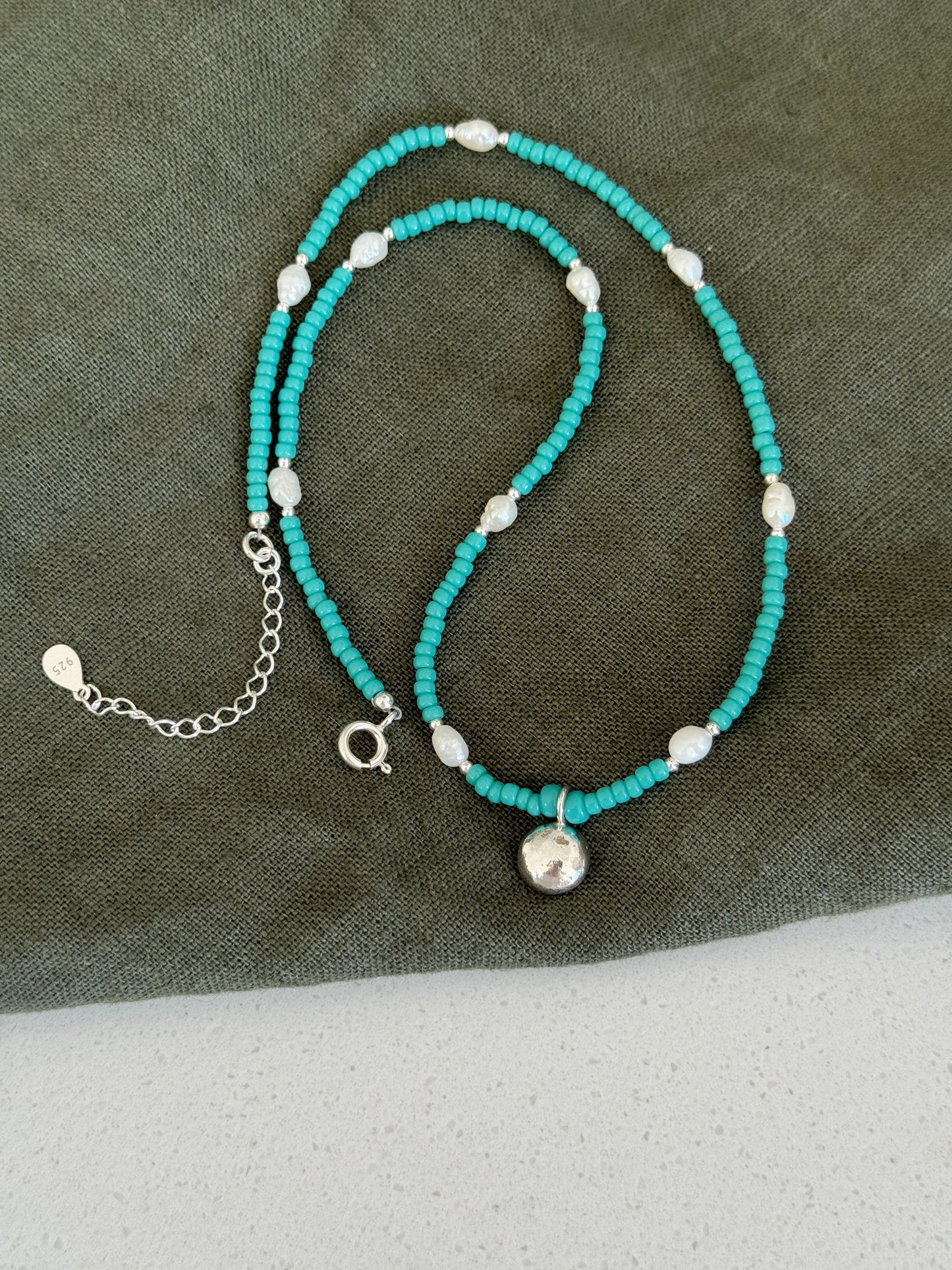 Ocean Blue Necklace with Silver Detail